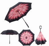 Reverse umbrellas with c handle for pink flower color